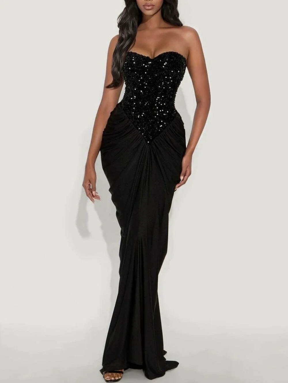 Strapless Black Sequin Mermaid Evening Dress
